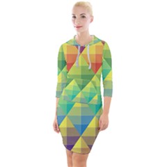 Background Colorful Geometric Quarter Sleeve Hood Bodycon Dress by Wegoenart