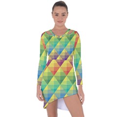 Background Colorful Geometric Asymmetric Cut-out Shift Dress by Wegoenart