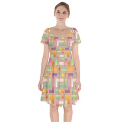 Abstract Background Colorful Short Sleeve Bardot Dress