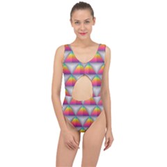 Trianggle Background Colorful Triangle Center Cut Out Swimsuit