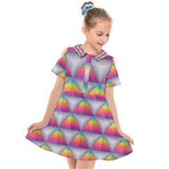 Trianggle Background Colorful Triangle Kids  Short Sleeve Shirt Dress