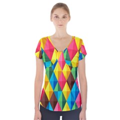 Background Colorful Abstract Short Sleeve Front Detail Top by Wegoenart