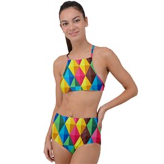 Background Colorful Abstract High Waist Tankini Set