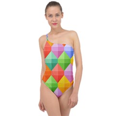 Colorful Geometric Classic One Shoulder Swimsuit by Wegoenart