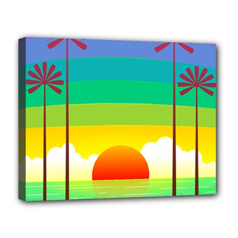 Seaside Sunrise Colorful Ocean Sea Canvas 14  X 11  (stretched) by Wegoenart