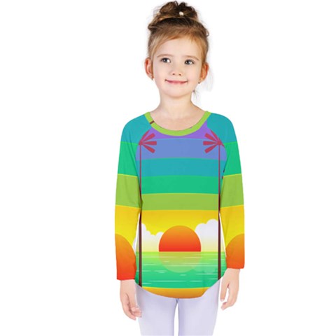 Seaside Sunrise Colorful Ocean Sea Kids  Long Sleeve Tee by Wegoenart