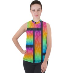 Background Colorful Abstract Mock Neck Chiffon Sleeveless Top