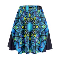 Mandala Blue Abstract Circle High Waist Skirt by Wegoenart