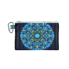 Mandala Blue Abstract Circle Canvas Cosmetic Bag (small) by Wegoenart