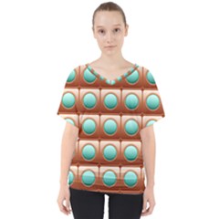 Abstract Background Circle Square V-neck Dolman Drape Top by Wegoenart