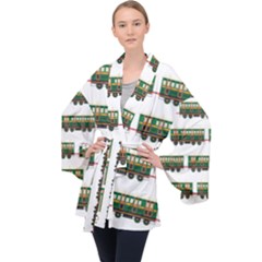 Trains Pattern Transportation Velvet Kimono Robe