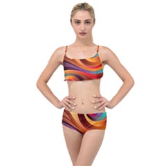 Abstract Colorful Background Wavy Layered Top Bikini Set