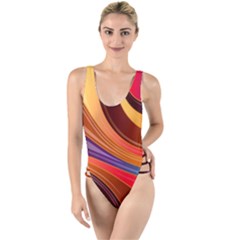 Abstract Colorful Background Wavy High Leg Strappy Swimsuit by Wegoenart