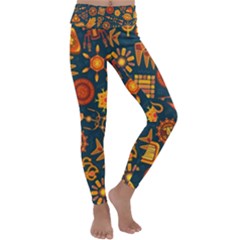 Pattern Background Ethnic Tribal Kids  Lightweight Velour Classic Yoga Leggings by Wegoenart