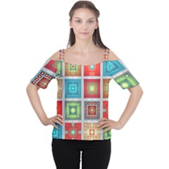 Tiles Pattern Background Colorful Cutout Shoulder Tee