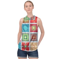 Tiles Pattern Background Colorful High Neck Satin Top by Wegoenart