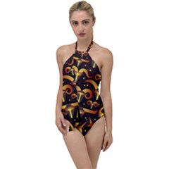 Stylised Horns Black Pattern Go With The Flow One Piece Swimsuit