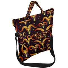 Stylised Horns Black Pattern Fold Over Handle Tote Bag