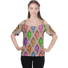 Abstract Background Colorful Leaves Cutout Shoulder Tee