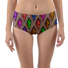 Abstract Background Colorful Leaves Reversible Mid-waist Bikini Bottoms by Wegoenart