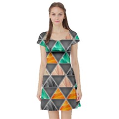 Abstract Geometric Triangle Shape Short Sleeve Skater Dress by Wegoenart