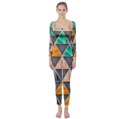 Abstract Geometric Triangle Shape Long Sleeve Catsuit by Wegoenart