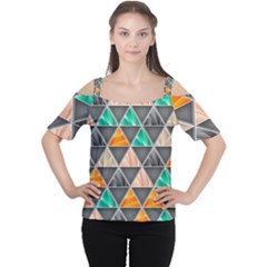 Abstract Geometric Triangle Shape Cutout Shoulder Tee