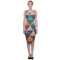 Abstract Geometric Triangle Shape Sleeveless Pencil Dress