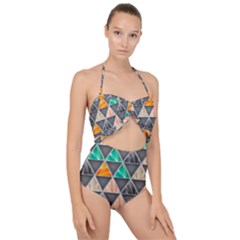 Abstract Geometric Triangle Shape Scallop Top Cut Out Swimsuit by Wegoenart