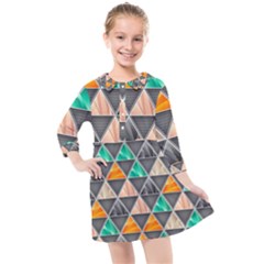 Abstract Geometric Triangle Shape Kids  Quarter Sleeve Shirt Dress by Wegoenart