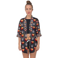 Love Heart Background Open Front Chiffon Kimono by Wegoenart