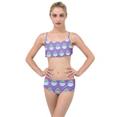 Background Floral Pattern Purple Layered Top Bikini Set