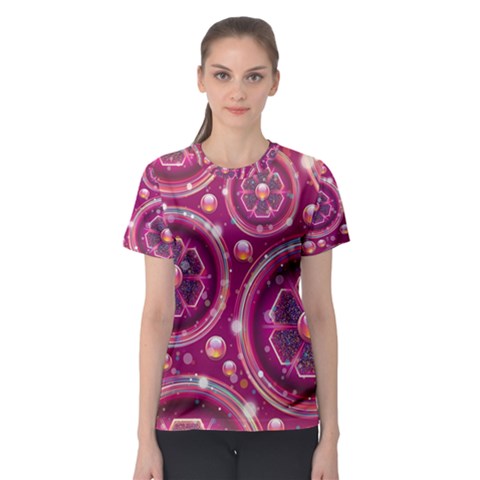 Pink Abstract Background Floral Glossy Women s Sport Mesh Tee by Wegoenart