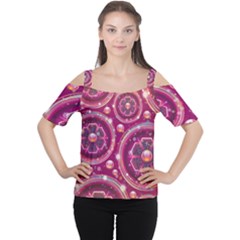 Pink Abstract Background Floral Glossy Cutout Shoulder Tee