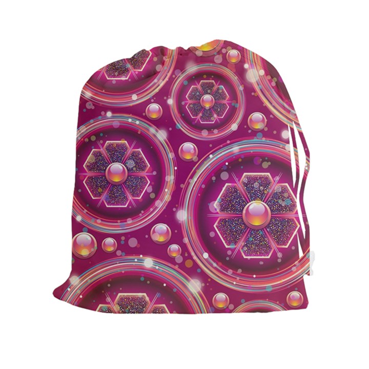 Pink Abstract Background Floral Glossy Drawstring Pouch (XXL)