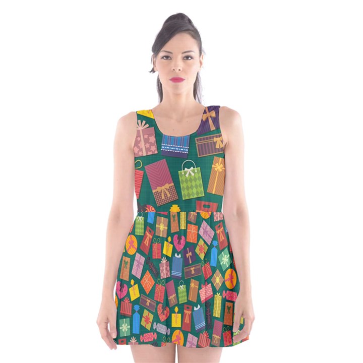 Presents Gifts Background Colorful Scoop Neck Skater Dress