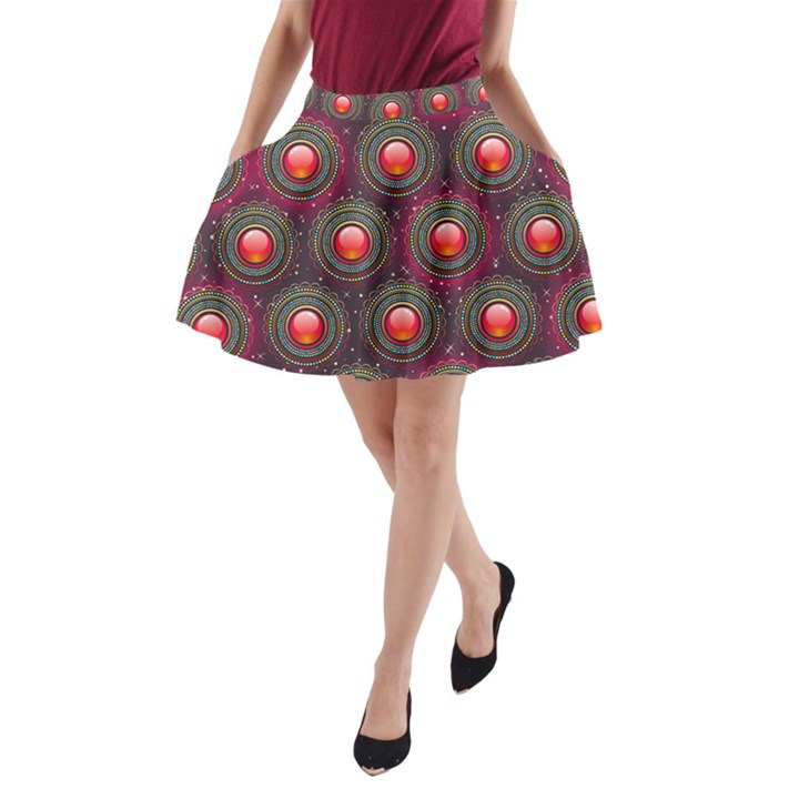 Abstract Circle Gem Pattern A-Line Pocket Skirt