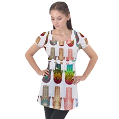 Evil Eye Protection Charm Colorful Puff Sleeve Tunic Top by Wegoenart