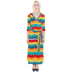 Retro Colors 60 Background Quarter Sleeve Wrap Maxi Dress