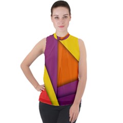 Background Abstract Mock Neck Chiffon Sleeveless Top by Wegoenart