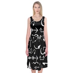 Arrows Vector Lines Strokes White Midi Sleeveless Dress by Wegoenart