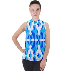 Blue Background Cubes Abstract Wallpapers Mock Neck Chiffon Sleeveless Top by Wegoenart