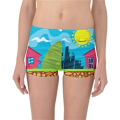 Kawaii Caricature Sun Nature City Reversible Boyleg Bikini Bottoms by Wegoenart