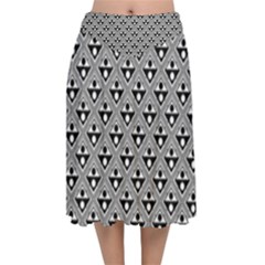 Background Triangle Circle Velvet Flared Midi Skirt