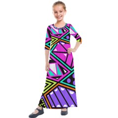 Background Abstract Pattern Kids  Quarter Sleeve Maxi Dress