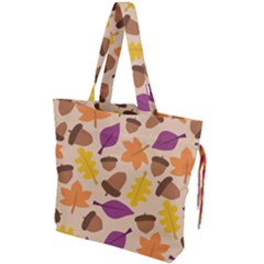 Acorn Autumn Background Boxes Fall Drawstring Tote Bag by Wegoenart