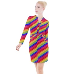 Rainbow Background Colorful Button Long Sleeve Dress by Wegoenart
