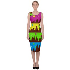 Illustration Abstract Graphic Sleeveless Pencil Dress by Wegoenart