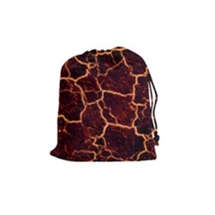 Lava Cracked Background Fire Drawstring Pouch (medium) by Wegoenart