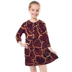 Lava Cracked Background Fire Kids  Quarter Sleeve Shirt Dress by Wegoenart